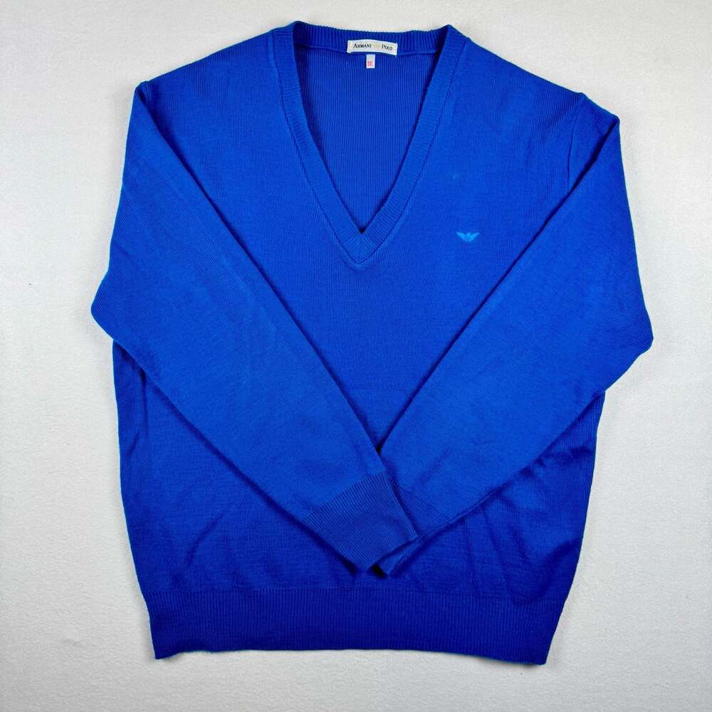Armani Polo Vintage Blue V-Neck Knit Sweater XXL
